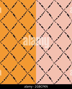 Schema senza giunture a griglia etnica disegnata a mano. Struttura diagonale geometrica neutra. Arancione, rosa sfondo facilmente modificabile. Vettore Illustrazione Vettoriale