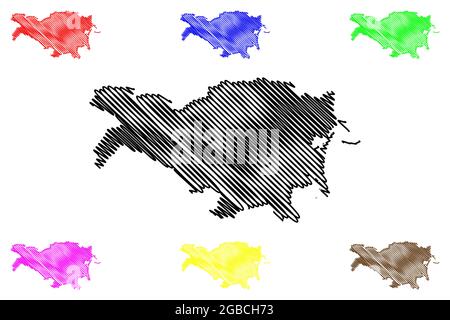 Provincia di Ferrara (Italia, Repubblica Italiana, Regione Emilia-Romagna) mappa illustrazione vettoriale, schizzo della mappa della provincia di Ferrara Illustrazione Vettoriale