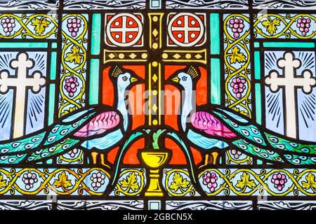 Miami Florida, Coral Gables, Cattedrale Greco-Ortodossa di Santa Sofia, opere d'arte religiosa con vetrate colorate, Foto Stock