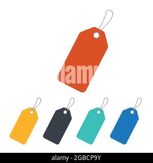 Etichette di prezzo in carta colorata o etichette regalo in forme diverse. Etichette con cavo. Illustrazione Vettoriale