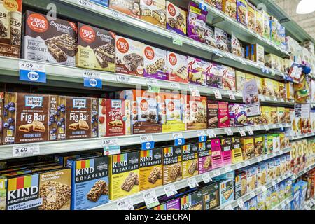 West Palm Beach Florida,Publix supermercato negozio di alimentari all'interno di scaffali interni alimentari, vendita mostra colazione bar Fibre One natura panetteria tipo, Foto Stock