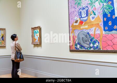 Maryland Baltimore Baltimore Museum of Art, Wyman Park galleria mostra collezione cono, pittura Henri Matisse donna guardando interno, Foto Stock