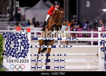 Tokyo, Giappone. 3 agosto 2021. TOKYO, GIAPPONE - 3 AGOSTO: Niels Bruynseels del Belgio in gara su Jumping individuale Qualifier durante i Giochi Olimpici di Tokyo 2020 al Parco Equestre il 3 agosto 2021 a Tokyo, Giappone (Foto di PIM Waslander/Orange Pictures) Credit: Orange Pics BV/Alamy Live News Foto Stock
