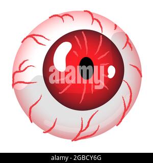 Eyeball rosso. Occhio con iris rosso e venis. Elemento di crPart occhio di mostro o zombie isolato su bianco. Illustrazione vettoriale Illustrazione Vettoriale