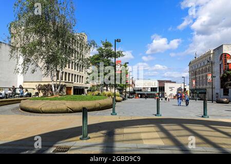 The Crucible Theatre and Tudor Square, Sheffield, South Yorkshire, Inghilterra, Regno Unito Foto Stock