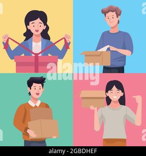 quattro persone che si dispugilato Illustrazione Vettoriale