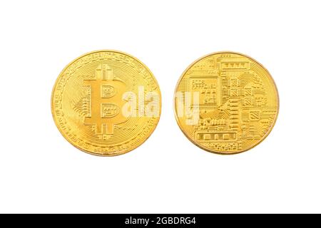 Bitcoin isolato su sfondo bianco con Clipping Path Foto Stock