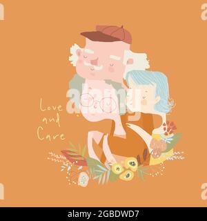 Simpatico Cartoon Illustrazione con i nonni e la loro nipote Illustrazione Vettoriale
