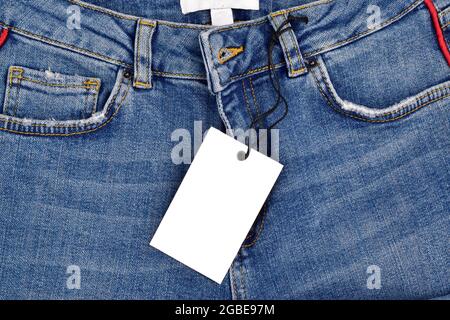 Tag prezzo vuoto su jeans Denim Foto Stock