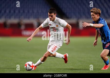 Saitama, Giappone. 3 agosto 2021. Pedri (ESP) Calcio : Tokyo 2020 Giochi Olimpici Calcio maschile Semifinale tra Giappone 0-1 Spagna allo stadio Saitama di Saitama, Giappone . Credit: Mutsu Kawamori/AFLO/Alamy Live News Foto Stock