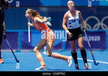 TOKYO, GIAPPONE - 4 AGOSTO: Felice Albers dei Paesi Bassi in gara sulla Semifinale femminile durante i Giochi Olimpici di Tokyo 2020 allo Stadio di Hockey Oi il 4 agosto 2021 a Tokyo, Giappone (Foto di PIM Waslander/Orange Pictures) NOCNSF Foto Stock