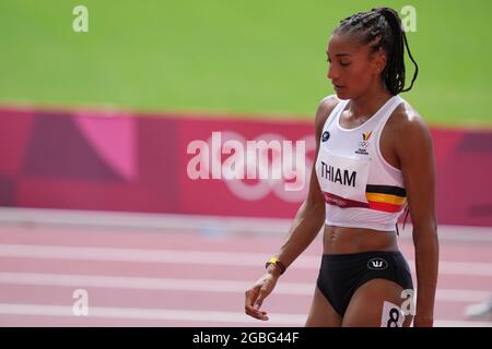 4 agosto 2021; Stadio Olimpico di Tokyo, Giappone: Tokyo 2020 Giochi olimpici estivi giorno 12; Heptathlon femminile, THIAM Nafissatou del belgio Foto Stock