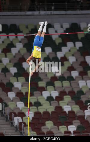 DUPLANTIS Armand (SWE) 3 AGOSTO 2021 - Atletica : finale del Vault del Polo maschile durante i Giochi Olimpici di Tokyo 2020 allo Stadio Olimpico di Tokyo, Giappone. Credit: Naoki Nishimura/AFLO SPORT/Alamy Live News Foto Stock