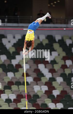 DUPLANTIS Armand (SWE) 3 AGOSTO 2021 - Atletica : finale del Vault del Polo maschile durante i Giochi Olimpici di Tokyo 2020 allo Stadio Olimpico di Tokyo, Giappone. Credit: Naoki Nishimura/AFLO SPORT/Alamy Live News Foto Stock