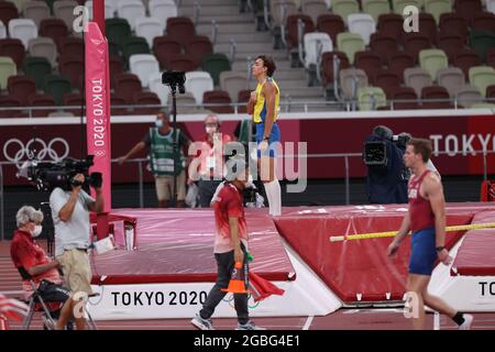 DUPLANTIS Armand (SWE) 3 AGOSTO 2021 - Atletica : finale del Vault del Polo maschile durante i Giochi Olimpici di Tokyo 2020 allo Stadio Olimpico di Tokyo, Giappone. Credit: Naoki Nishimura/AFLO SPORT/Alamy Live News Foto Stock