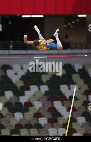 DUPLANTIS Armand (SWE) 3 AGOSTO 2021 - Atletica : finale del Vault del Polo maschile durante i Giochi Olimpici di Tokyo 2020 allo Stadio Olimpico di Tokyo, Giappone. Credit: Naoki Nishimura/AFLO SPORT/Alamy Live News Foto Stock