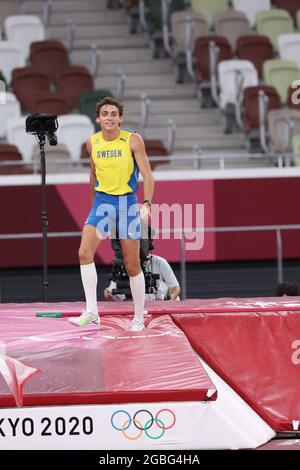 DUPLANTIS Armand (SWE) 3 AGOSTO 2021 - Atletica : finale del Vault del Polo maschile durante i Giochi Olimpici di Tokyo 2020 allo Stadio Olimpico di Tokyo, Giappone. Credit: Naoki Nishimura/AFLO SPORT/Alamy Live News Foto Stock