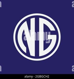White Letter NG a forma di cerchio isolato su sfondo blu scuro. Modello di disegno monogramma, iniziale, con logo Alphabet. Illustrazione Vettoriale