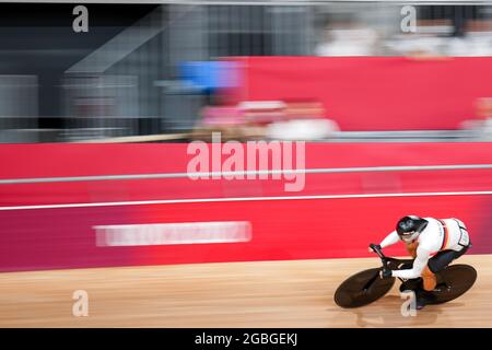 Tokyo, Giappone. 04 agosto 2021. TOKYO, GIAPPONE - 4 AGOSTO: Maximilian Levy of Germany in competizione con la qualificazione Sprint maschile durante i Giochi Olimpici di Tokyo 2020 al Velodrome di Izu il 4 agosto 2021 a Tokyo, Giappone (Foto di Yannick Verhoeven/Orange Pictures) Credit: Orange Pics BV/Alamy Live News Foto Stock