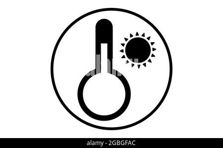 Icona meteo del termometro con sole caldo, illustrazione vettoriale. Simbolo adesivo della previsione. Segno infografico meteorologico. Disegno vettoriale di icone di Web. EP Illustrazione Vettoriale