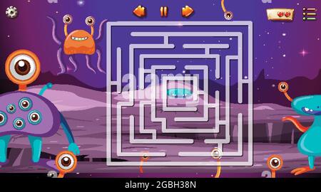 Gioco di labirinto con illustrazione del modello di tema di spazio Illustrazione Vettoriale