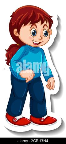 Modello di adesivo con una ragazza in piedi in posa personaggio cartoon illustrazione isolato Illustrazione Vettoriale