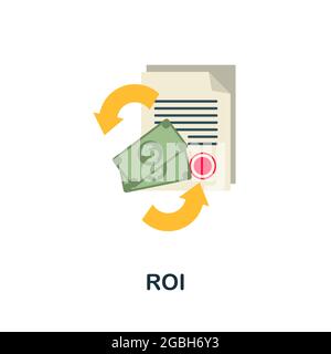 Icona ROI piatta. Semplice segno dalla collezione crowdfunding. Illustrazione dell'icona Creative Roi per il web design, l'infografica e altro ancora Illustrazione Vettoriale