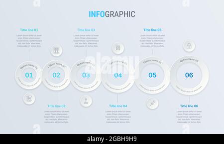 Modello di progettazione della timeline delle infografiche vettoriali blu con elementi arrotondati. Contenuto, pianificazione, tempistica, diagramma, flusso di lavoro, business, infografica Illustrazione Vettoriale