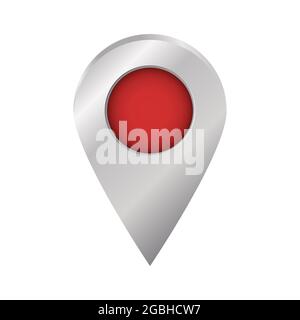 Icona a forma di spillo della mappa in argento isolata su sfondo bianco. Simbolo del puntatore. Segnale di posizione. Mappa di navigazione, gps, direzione, luogo, bussola, contatto, cerca conce Illustrazione Vettoriale