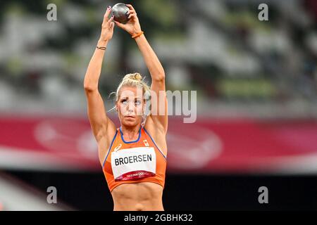 Tokyo, Giappone. 04 agosto 2021. TOKYO, GIAPPONE - 4 AGOSTO: Nadine Broersen dei Paesi Bassi in competizione con l'Heptathlon femminile durante i Giochi Olimpici di Tokyo 2020 allo Stadio Olimpico il 4 agosto 2021 a Tokyo, Giappone (Foto di Yannick Verhoeven/Orange Pictures) Credit: Orange Pics BV/Alamy Live News Foto Stock