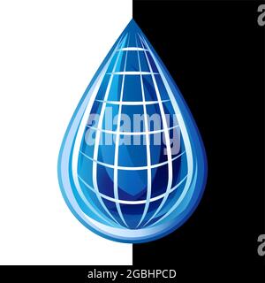 Goccia d'acqua, concetto di logotipo. Modello grafico astratto isolato. Bunch di gocce di acqua creativa di colore blu. Branding sanitario aziendale i Illustrazione Vettoriale