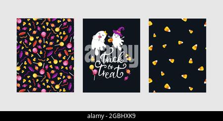 Cute Halloween disegni, motivo sfondo e tipografia, grande per gli inviti della festa, bandiere, schede - disegno vettoriale Illustrazione Vettoriale