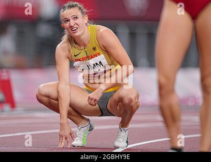 Tokio, Giappone. 04 agosto 2021. Atletica: Olimpiadi, 200m, eptathlon, donne, allo Stadio Olimpico. Vanessa Grimm dalla Germania in azione. Credit: Michael Kappeler/dpa/Alamy Live News Foto Stock