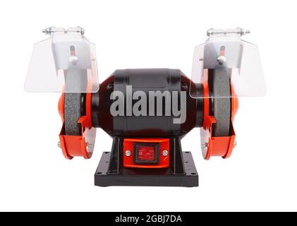 Smerigliatrice elettrica isolata su fondo bianco Foto Stock