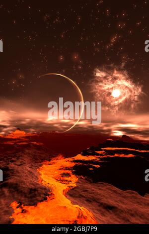 Illustrazione 3D artistica di una scena cosmica Foto Stock