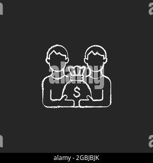 Pari Mutuel premio gesso bianco icona su sfondo scuro. Dividendo il premio tra i vincitori dello stesso livello. Parimutuel scommesse. Pagamento di richiedenti in contanti. Isolato v Illustrazione Vettoriale