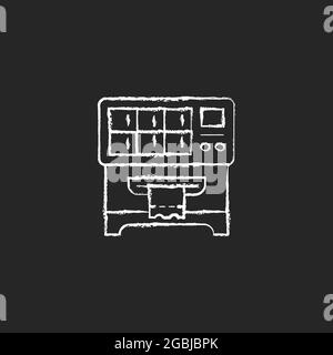 Biglietto per la lotteria, distributore automatico di gesso, icona bianca su sfondo scuro. Erogazione dei biglietti per la lotteria. Risultato casuale. Disegnare numeri vincenti. ISOL Illustrazione Vettoriale