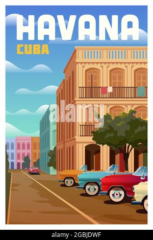 L'Avana, Cuba. Poster di viaggio vettoriale. Illustrazione Vettoriale