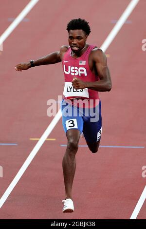 Tokyo, Giappone, 4 agosto 2021. Noah Lyles del Team Stati Uniti in azione durante la finale maschile di 200m il giorno 12 dei Giochi Olimpici di Tokyo 2020. Credit: Pete Dovgan/Speed Media/Alamy Live News Foto Stock