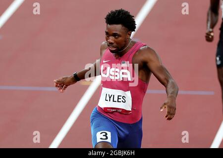 Tokyo, Giappone, 4 agosto 2021. Noah Lyles del Team Stati Uniti in azione durante la finale maschile di 200m il giorno 12 dei Giochi Olimpici di Tokyo 2020. Credit: Pete Dovgan/Speed Media/Alamy Live News Foto Stock