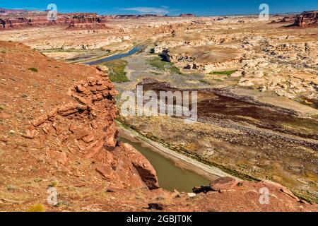 Colorado River, Hite Crossing, ex area del lago Powell, Glen Canyon National Recreation Area, Utah, USA Foto Stock