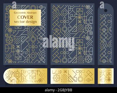 Copertina vettoriale a geometria astratta di lusso con colore oro Illustrazione Vettoriale