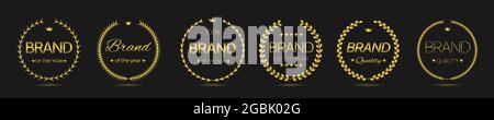 Marca dell'anno Set di etichette di corona d'alloro dorata Illustrazione Vettoriale