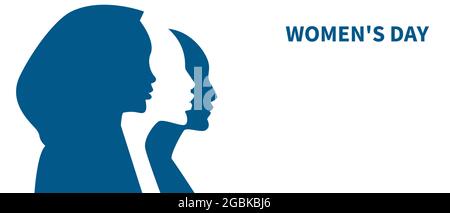 Simbolo del cofano laterale. Profili di tre donne diverse. Logo Womens Day. Concetto di uguaglianza, lotta per i diritti Illustrazione Vettoriale