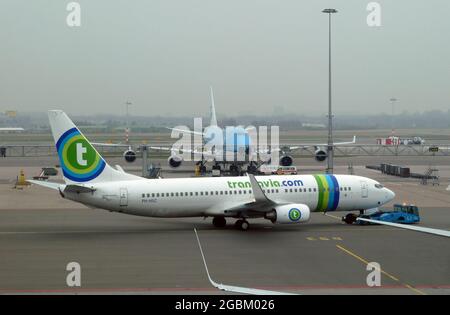 Transavia Airlines (è una compagnia aerea olandese low-cost), aereo Boeing 737-800 Foto Stock