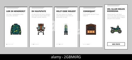 Negozio di caccia Vendita di icone di onboarding Set Vector Illustrazione Vettoriale