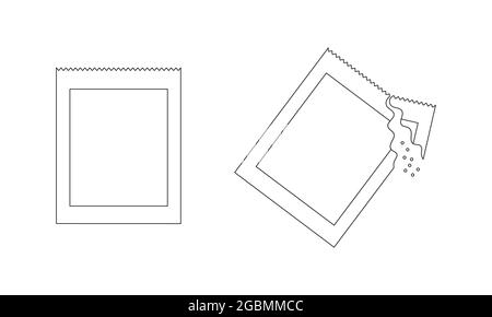 Sacchetti di polvere istantanei interi e strappati. Confezioni con medicina solubile, caffè, zucchero o sale. Icone di contorno. Tratto modificabile. Illustrazione lineare vettoriale. Illustrazione Vettoriale