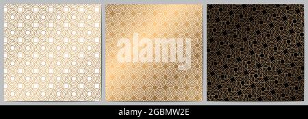 Serie di modelli giapponesi o cinesi con sovrapposizione di cerchi. Sfondo oro tradizionale di lusso.Design per decorativo, carta da parati; abbigliamento; wrapping Illustrazione Vettoriale