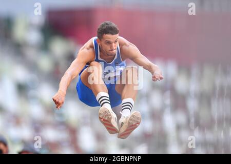 Tokyo, Giappone. Credito: MATSUO. 5 agosto 2021. DALLAVALLE Andrea (ITA) Atletica : Triple Jump Final per uomini durante i Giochi Olimpici di Tokyo 2020 allo Stadio Nazionale di Tokyo, Giappone. Credit: MATSUO .K/AFLO SPORT/Alamy Live News Foto Stock