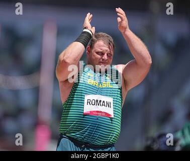 Tokio, Giappone. 05 agosto 2021. Atletica: Olimpiadi, colpo messo, uomini, finale allo Stadio Olimpico. Darlan Romani dal Brasile in azione. Credit: Michael Kappeler/dpa/Alamy Live News Foto Stock